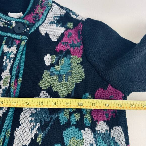 J. Jill Duster Cardigan Topper Coat Duster Black Floral Jacquard Snap Up Size S - Picture 10 of 12